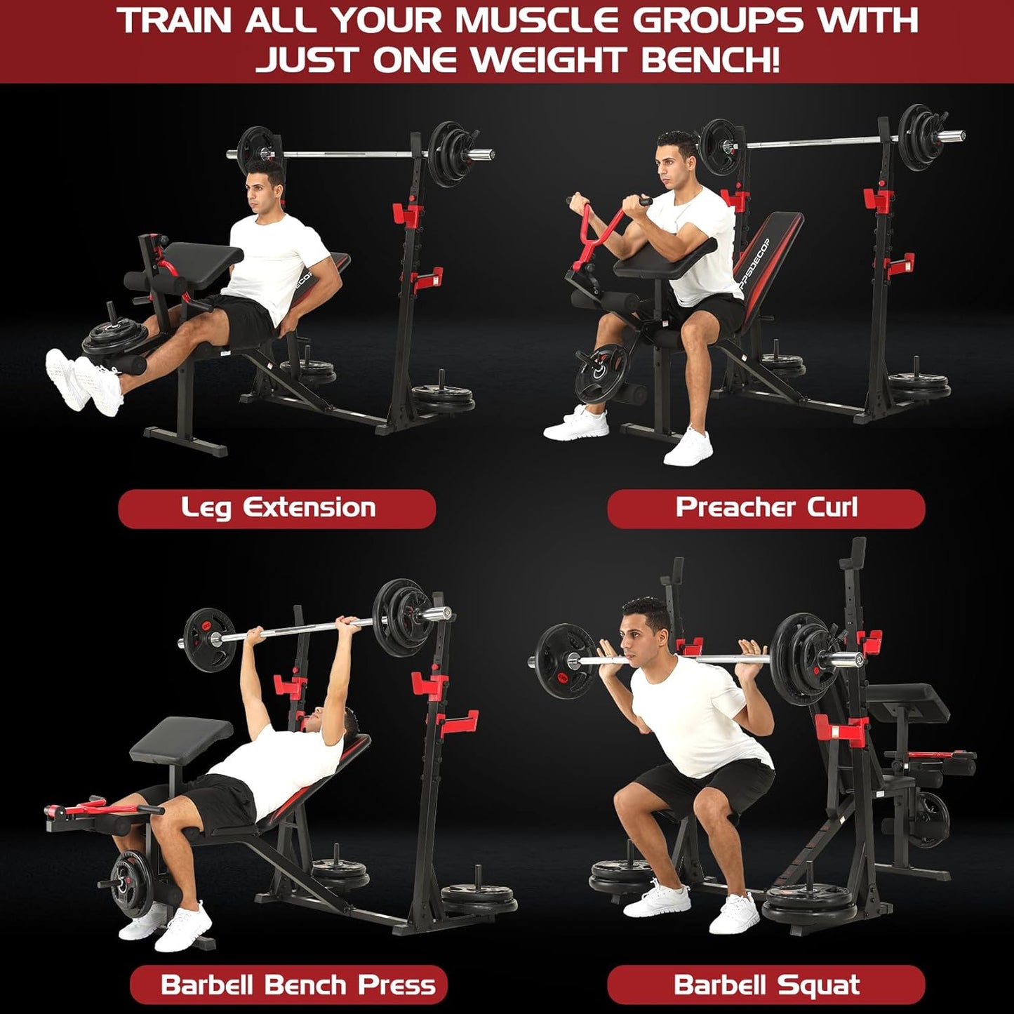 900LBS Weight Bench Set with Squat Rack Preacher Curl Weight Bench with Leg Extension Bench Press Set Workout Bench for Home Gym Full Body Workout