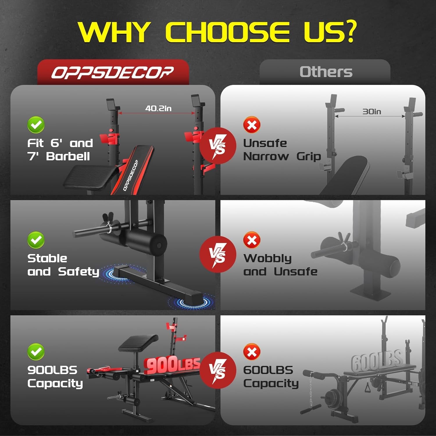 900LBS Weight Bench Set with Squat Rack Preacher Curl Weight Bench with Leg Extension Bench Press Set Workout Bench for Home Gym Full Body Workout
